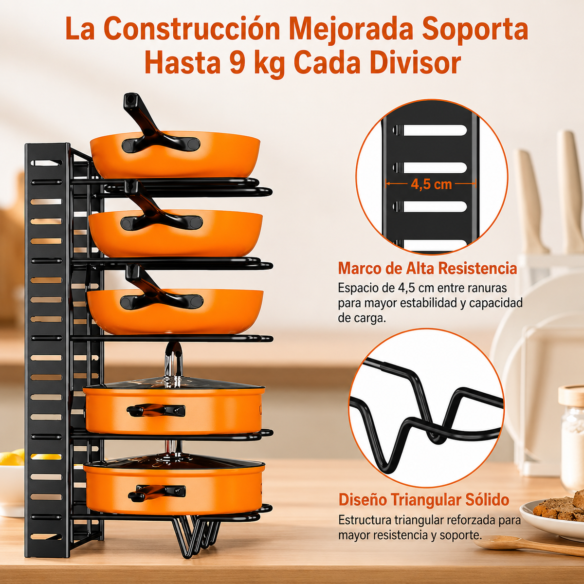 🍳 Organizador de Sartenes y Ollas de 8 Niveles | Más Orden y Espacio en tu Cocina