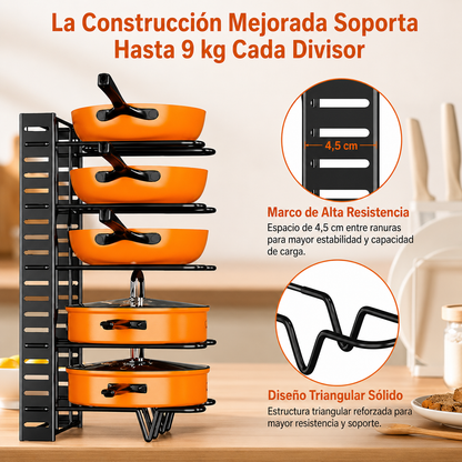 🍳 Organizador de Sartenes y Ollas de 8 Niveles | Más Orden y Espacio en tu Cocina