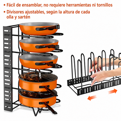 🍳 Organizador de Sartenes y Ollas de 8 Niveles | Más Orden y Espacio en tu Cocina